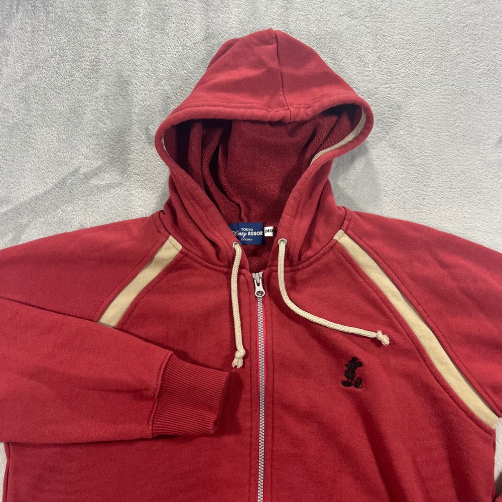 Tokyo Disney Resort Zip Up‎ Hoodie Kids Size 140 Red Mickey Mouse Logo Raglan